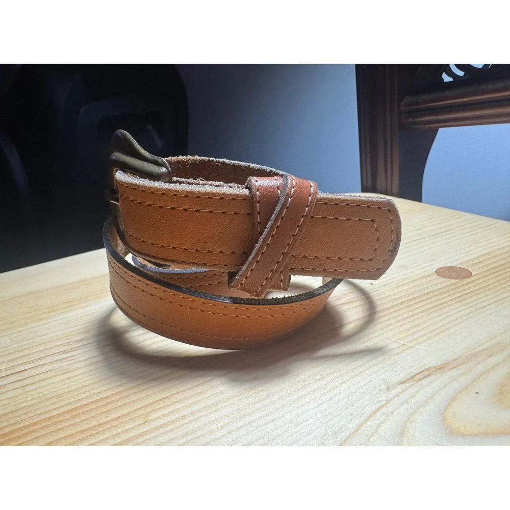 Leather Shop 1987 Vtg Leather Belt Antiqued Brass horseshoe Buckle Sm women's